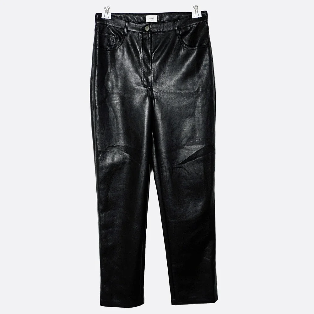 Wilfred Aritzia Melina Black Faux Leather Pants High Rise Straight Leg 10 Medium